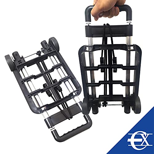 EUROXANTY Carro portamaletas | Portamaletas de Aluminio | Mango Extensible | Cuerdas elásticas Seguridad | Portamaletas Plegable | Capacidad máxima 15Kg