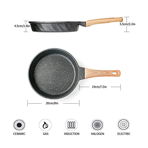 Fesha Sartén antiadherente de 20 cm, sartén de piedra antiadherente, sartén pequeña para tortilla de huevos con mango de baquelita, compatible con inducción