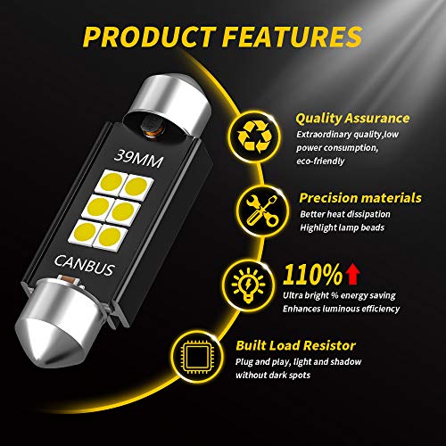 Festoon-31mm / 36mm / 39MM / 41mm C5W C10W Bombillas LED Canbus 3030 6-SMD Sin error Coche Interior Mapa Domo Luces de lectura 12V / 24V 3W Lámpara automática (Blanco cálido, 36MM)