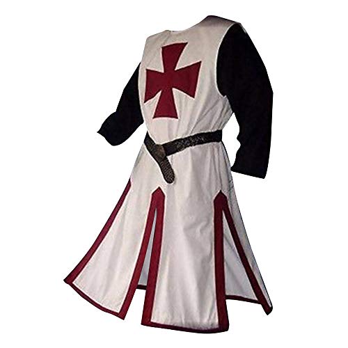 Feynman Disfraz de caballero medieval, caballero templario, cruzado, túnica, templo, carnaval, cosplay, falda de arma para hombre, elegante, rojo, XXXL