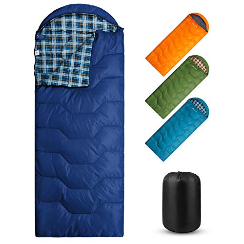 Forceatt Saco de Dormir Rectangular para Acampar, para 3-4 Estaciones, con Bolsa de compresión y Capucha para Viajes, Camping, Senderismo，215 x 80 cm, Temperatura Ideal 10-25°C