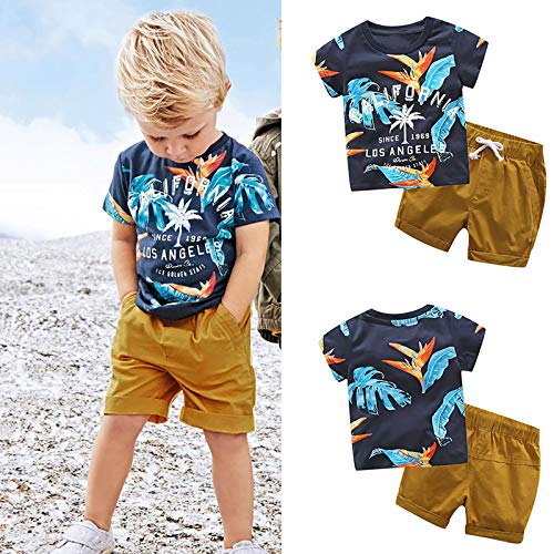 Fossen Ropa Niño Bebe 1-6 años Verano Conjuntos Dibujos Animados de cocodrilo Animal Camiseta Manga Corta y Pantalones Cortos de Cuadros (6 años, Azul)