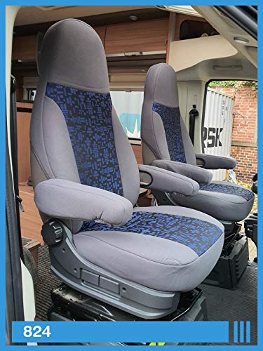 Fundas de Asiento compatibles con Autocaravana, Conductor y copiloto, número de Color: 824 (Gris Azul)