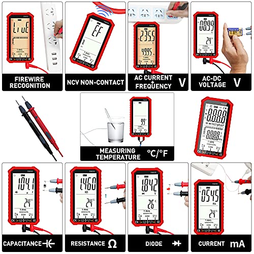 Furado Multímetro Digital,Multimetro Digital Profesional Polimetro Digital Tester Digital TRMS 6000 Cuentas Multímetro Digital Rango Auto CC/ CA / Resistencia / Continuidad / Capacitancia y Diodo