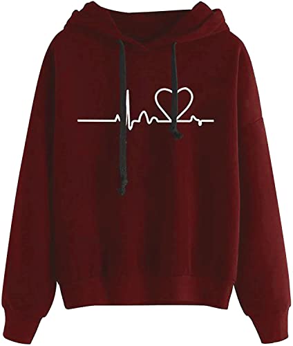 G-Anica Sudaderas con Capucha Mujer, Sudadera para Mujer Hoodie Casual Estampada de Manga Larga Talla Grande Moda Abrigos Deportivos Pullover Tops(Rojo,S)