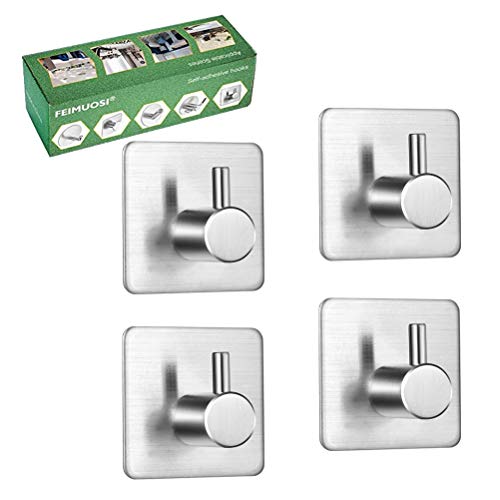 Ganchos Autoadhesivos 4 piezas, colgadores pared adhesivos inoxidable acero toalla ganchos adhesivos para pared, gancho de pared impermeable y resistente al aceite para baño, cocina y sala de estar.