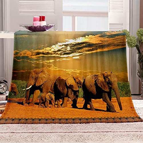 GCYKGL 3D Sherpa Manta Grupo de Elefantes Ultra Suave Franela Manta ​de Cama Cálida Manta de Impresión 3D Esponjoso Suave Franela Felpa Manta para Cubrir Sofá Cama 180x220 cm