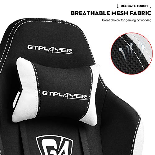 GTPLAYER Silla Gaming Gamer Ergonómica Escritorio Oficina de Tela de Lino para Ordenador con Asiento Engrosado Ergonómica y Respaldo Reclinable (Negro)