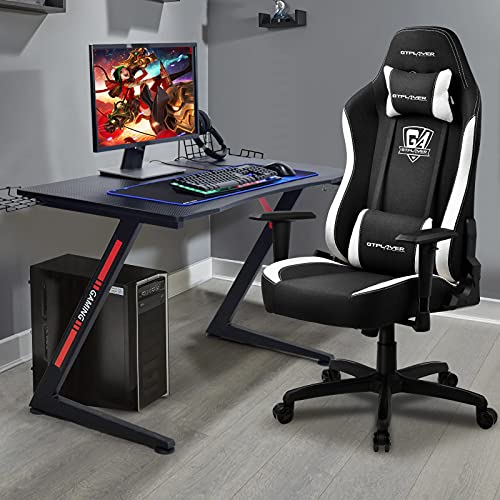 GTPLAYER Silla Gaming Gamer Ergonómica Escritorio Oficina de Tela de Lino para Ordenador con Asiento Engrosado Ergonómica y Respaldo Reclinable (Negro)