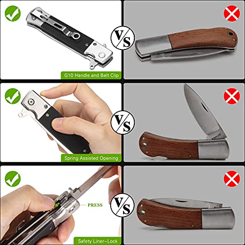 GVDV Cuchillo Plegable de Bolsillo con Mango G10, Navaja de Bolsillo EDC de Acero Inoxidable 7Cr17 con Bloqueo de Seguridad, Cuchillo de Supervivencia para Acampar y Caza para hombres