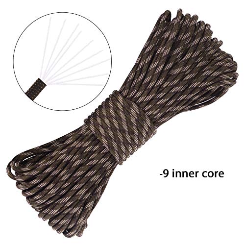 HellDoler Cuerda Paracord,30 Metros de Nylon Cuerda de Supervivencia para Camping y Otra Actividades al Aire Libre (Army Green Camo)