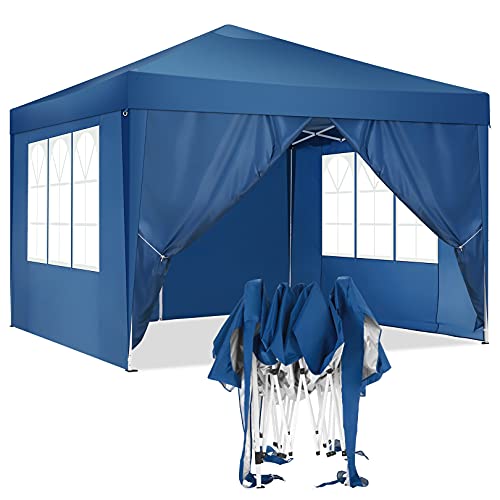 HOTEEL Carpa Plegable 3x3m Carpas y Cenadores Impermeable Cenador de Jardín Protección UV con 4 Paneles Laterales para Eventos al Aire Libre, 3x3m , Azul