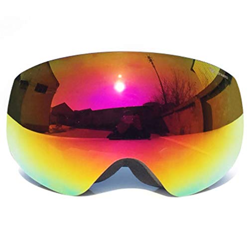 HOUJIA Gafas de Esquí,Ski Goggles Gafas de Snowboard Sin Marco magnético Intercambiable 100% UV400 Protección Doble Capa Lente Correa Antideslizante Casco Compatible para Hombres y Mujeres Jóvenes