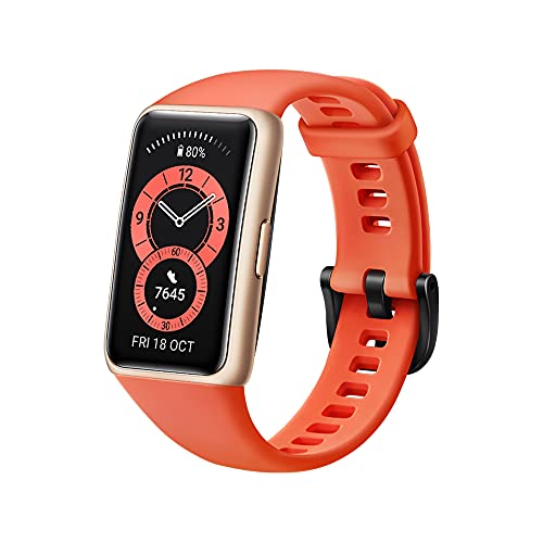 HUAWEI Band 6 Sport Connected Watch + frecuencia cardíaca, SpO2 y seguimiento del sueño, 96 modos de entrenamiento, 2 semanas de duración de la batería, naranja