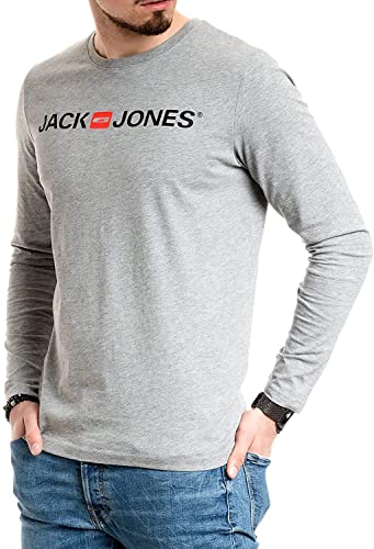 Jack and Jones Camiseta básica de manga larga de algodón para hombre Cuerpo gris claro L