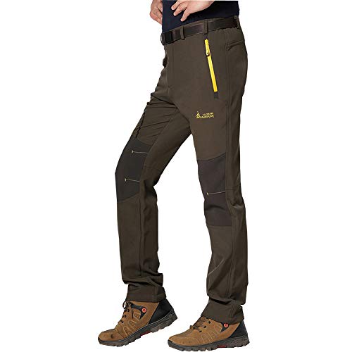 JIANYE Pantalon Softshell Hombre Pantalones de Montaña Impermeable Pantalon Trekking Caliente Pantalones Invierno Ejército Verde L