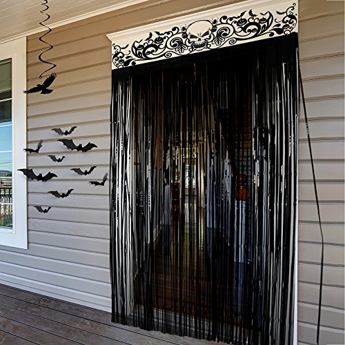 KUUQA Halloween Puerta Cortina Negro Brillante Foil Decoraciones del Partido Cortina de la Puerta de Entrada para Halloween, 3.3 x 6.5 pies