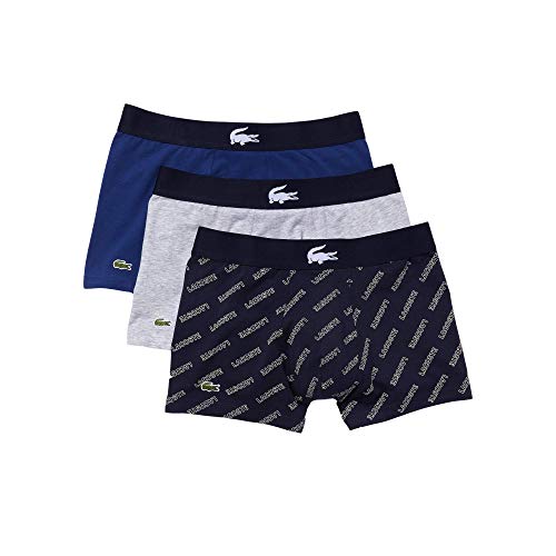 Lacoste 5H1774 Boxer Corto para Hombre, Marine/Blanc-Argent Chine, M (Pack de 3)