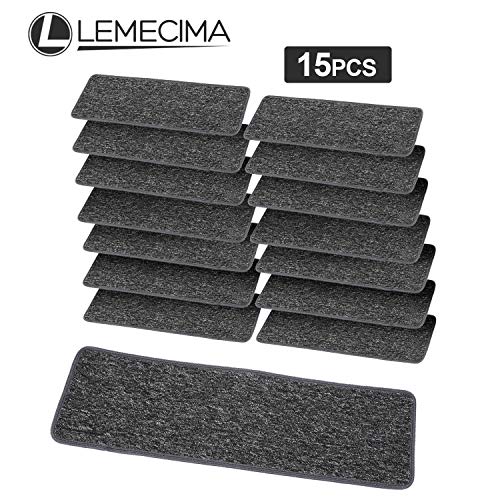 Lemecima Alfombrillas para Escaleras, (Paquete de 15) Alfombras Antideslizantes Peldaños de Escalera, para Interiores Niños, Ancianos y Mascotas con Adhesivo Reutilizable, 76X 21 cm, Gris Oscuro