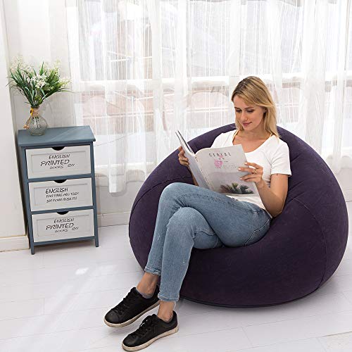 LONEEDY Sofá hinchable para sillas, tumbonas para juegos, interior y exterior, camping, jardín, elegante tela de felpa suave para adultos, niños individuales (azul fosférico)