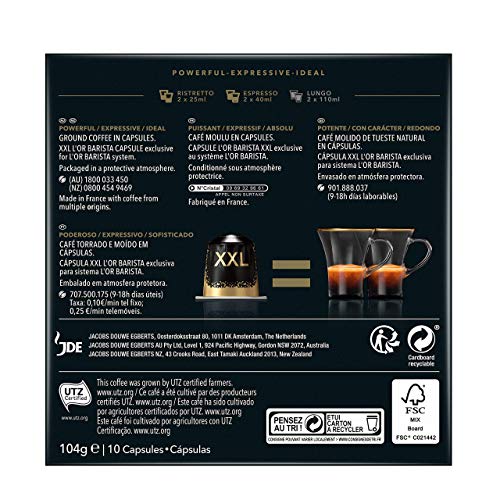 L'OR BARISTA, Cápsulas Doble Ristretto Intensidad 11 - Exclusivas para cafeteras L'OR BARISTA , Pack de 5 x 10 [Total 50 cápsulas]