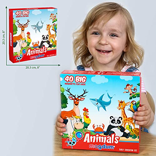 MAGDUM Imanes Nevera niños Animales - 40 Grandes imanes Bebes - Montessori Bebe - Animales de Juguete - Juguetes Bebes - Juegos educativos niños - Nevera Juguete - Iman de Nevera - Animales Granja