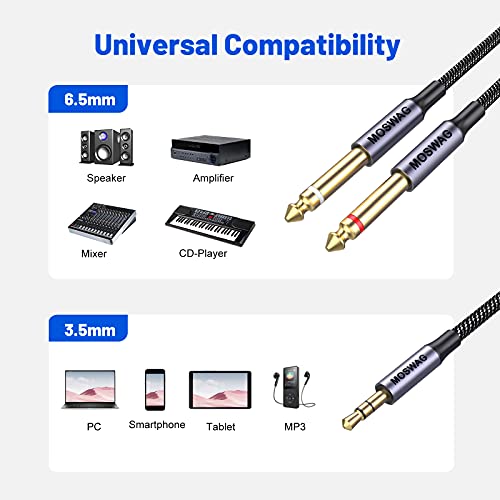 MOSWAG 3,5 mm 1/8"TRS-Stecker auf 2X 6,35 mm 1/4" TS-Stecker Mono-Stereo-Y-Splitterkabel 3M-kompatibel für Heimstereosysteme, Laptop, Verst?rker, Audiorecorder-Mixer, MP3 USW.