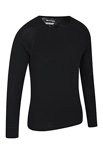 Mountain Warehouse Camiseta térmica interior de lana merina con manga larga para hombre - Camiseta ligera, camiseta antibacteriana de secado rápido, Invierno Negro XS