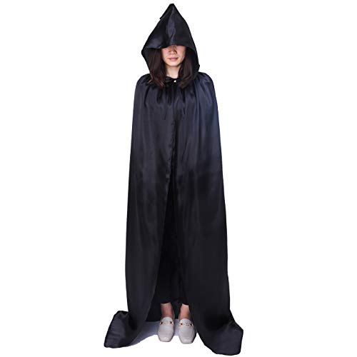 Myir JUN Largo Capa con Capucha, Unisex Adulto Niños Disfraz de Halloween Fiesta Disfraces Vampiro Traje (Negro, L)