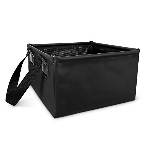 Navaris Cubo Plegable para Camping de 15 L - Accesorio para Pesca Acampar excursión - Cuenco de Lona con Asas para Agua Hielo Lavar Fregar - Negro