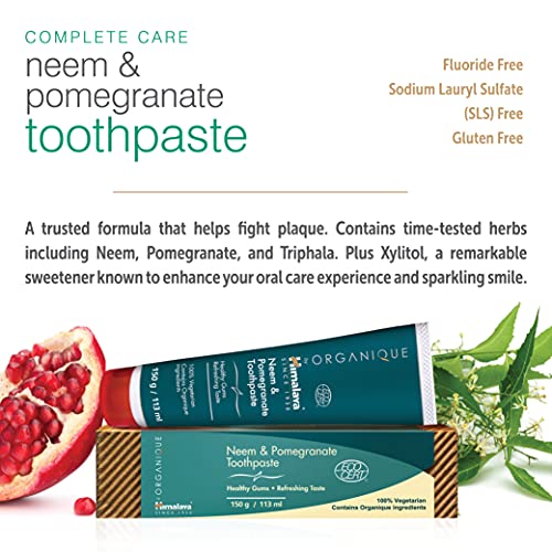 Organique by Himalaya Neem and Pomegranate, Pasta de Dientes de Neem y Granada, Natural, Sin Fluoruro, Sacarina y SLS, 150g