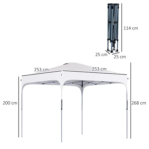 Outsunny Cenador Plegable 2,5x2,5x2,68 m Carpa de Jardín Protección UV 50+ Ajustable en Altura con 4 Bolsas de Arena y Bolsa de Transporte para Camping Fiestas Patio Blanco