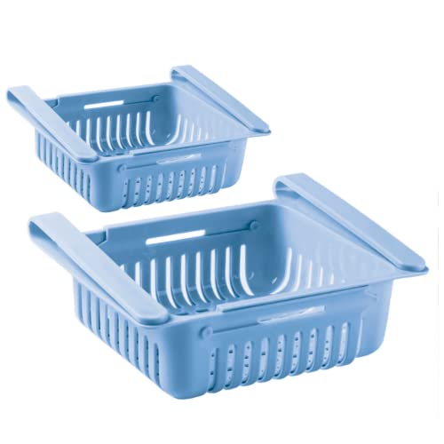 Pack de 2 Organizadores de Cajones Ajustable de Rejilla - Bandejas Extensibles - Ideal para la Nevera, Estanterías o Mesas - Color Azul - 16,5 x 20,5 x 10,5 cm - Portátil y Ligero - Silvano