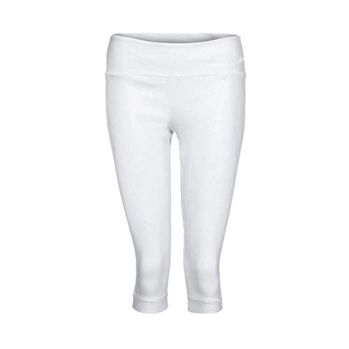 Pantalones De Tres Cuartos Cintura Alta para Mujer Color Puro Airy Tight Pantalones Festivo De Verano Pantalones De Tela Elástica Moda 2019 Ropa De Mujer (Color : Blanco, Size : L)