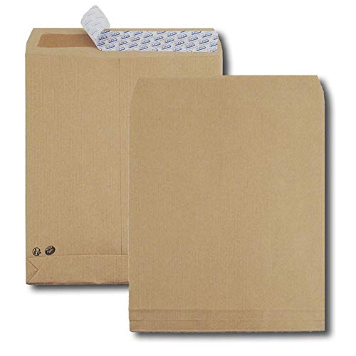 Paquete de 50 bolsas de fuelle kraft marrón 26 280 x 375 120 g/m2 banda de protección