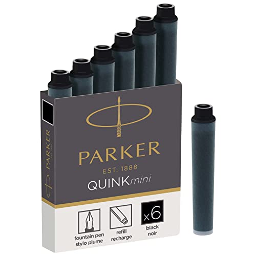 Parker Quink recambios para plumas estilográficas, cartuchos cortos, tinta negra, paquete de 6