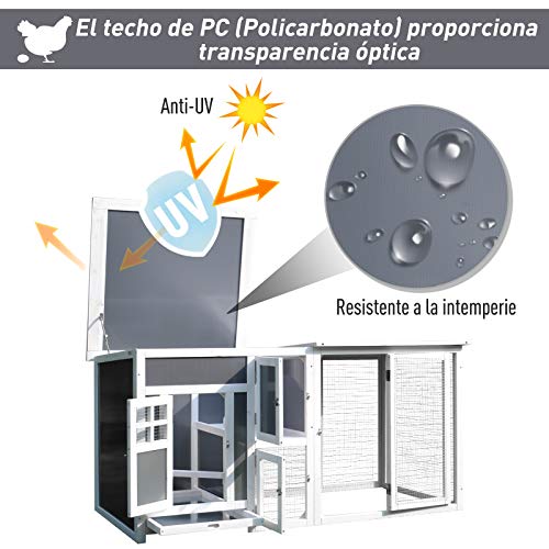 PawHutGallinero Exterior Madera Integrado Run Limpieza Bandeja Casa para Gallinas Jaula para Animales Pequeños Pollo 160x75x80cm