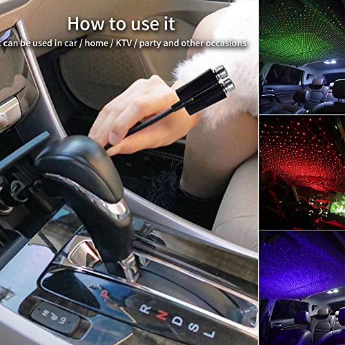 POHOVE 2 IN 1 Coche Interior Luces LED Decorativo, Romántico Auto Tejado Estrella Proyector Luces, USB Portátil Coche Noche Luz, Romántico Luz para Dormitorio, Coche, Fiesta - Rojo+ Azul, Free Size