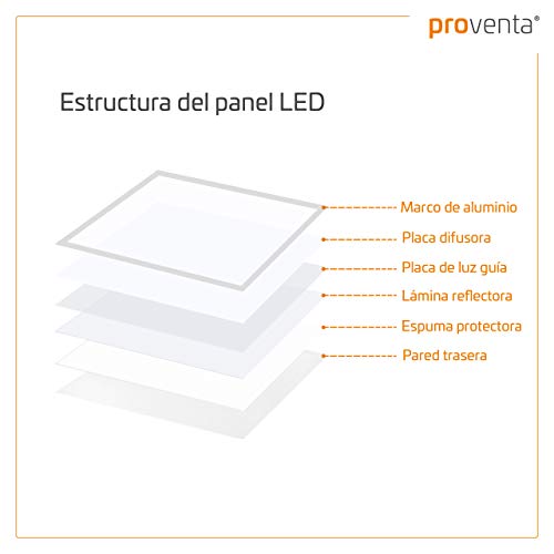 Proventa Panel LED 60 x 60 cm, set 8, 3.600 lúmenes, 36 W, blanco neutro 4.000 K, UGR<22, fuente de alimentación incluida con cable 1.5 m. y enchufe europeo