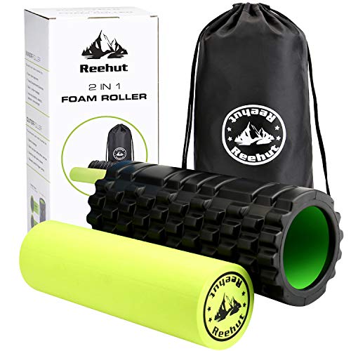 REEHUT Fitness Rodillo de Espuma 2-en-1 para Puntos Desencadenantes y Masaje para Músculos Dolorosos, Músculos Tensos + Rodillos Lisos para la Rehabilitación E-Book Gratis para Usuarios, 33 * 14cm