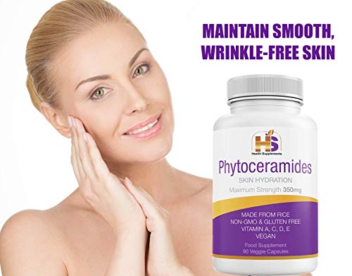 Rice Phytoceramides, 350 Milligram, 90 Veggie Capsules with advanced Ceramides Formulation (3 months supply) Anti Wrinkle, Deep Skin Moisturizing, GMO and Gluten Free