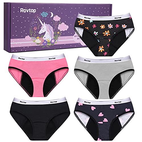 Rovtop Bragas Menstruales Niñas 5 PCS - Bragas Menstruales para Niña, Bragas Menstruales Mujer,Bragas Especiales a Prueba de Fugas para Niñas, Lavables,XL