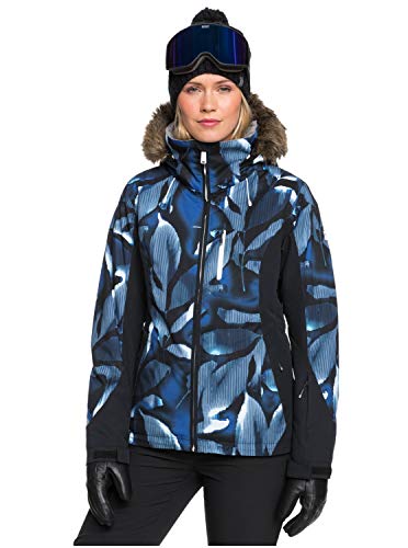 Roxy Jet Ski Premium-Chaqueta para Nieve para Mujer, Mazarine Blue Striped Leaves, S