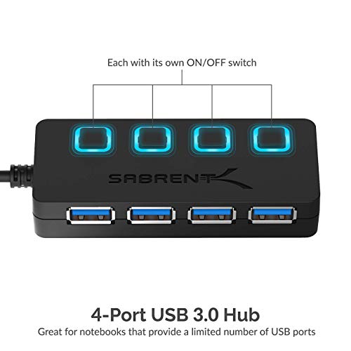 Sabrent Concentrador USB 3.0 de 4 Puertos con interruptores de alimentación de LED Individuales (HB-UM43)