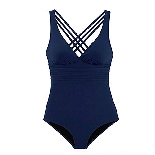 SEDEX Bañadores de Mujer Sexy Cuello en V Profundo Natacion Trajes de Baño de Una Pieza Monokinis Natacióncon Relleno Push up Halter Ropa de Baño Playa((Azul,XL)