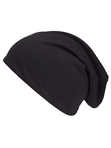 shenky - Gorro caído Fino y Largo - Apto para Cabezas pequeñas e Infantiles - Negro - Talla única