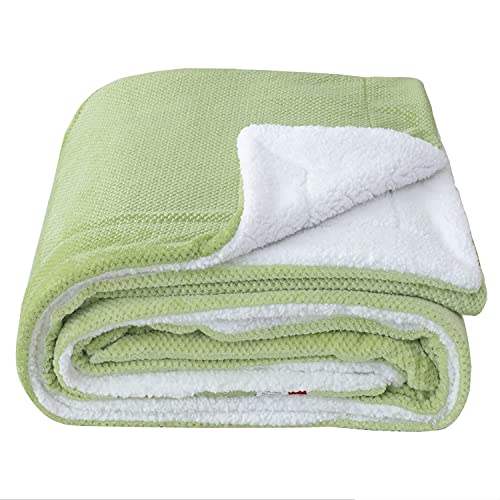 SOCHOW Manta de Lana de Sherpa a Cuadros, Manta Afelpada Reversible Esponjosa Ultrasuave Peluda Acogedora Ligera para Cama Sofá Diván Verde Lima 220 x 240 cm