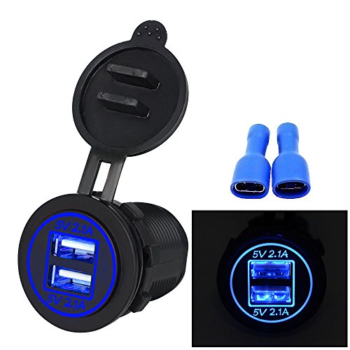 SODIAL 5V 4.2A Dual 2USB Cargador Adaptador de enchufe Toma de corriente para motocicleta coche 12V 24V (azul)