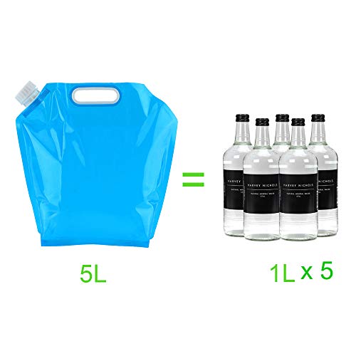 SPTwj 4 x Lata de Agua Plegable 5L Tanques de Agua Potable portátiles Lata Plegable para Acampar Libre de BPA, Comida Segura para Caminar Viajes Picnic de Viaje BBQ USW - Tanque de Agua Azul