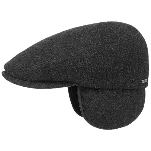 Stetson Gorra Plana con Orejeras Kent Wool, Hombre Gorra chata con Cachemira - otoño/Invierno - Gorra con Visera Antracita M (56-57 cm)